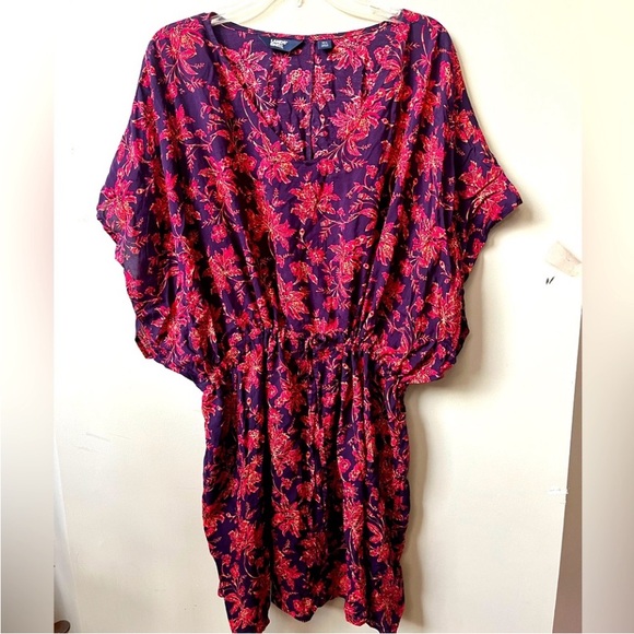 Lands End Short Sleeve Cover Up Mini Dress Floral Adjustable Tie Waist NWOT - Picture 8 of 10